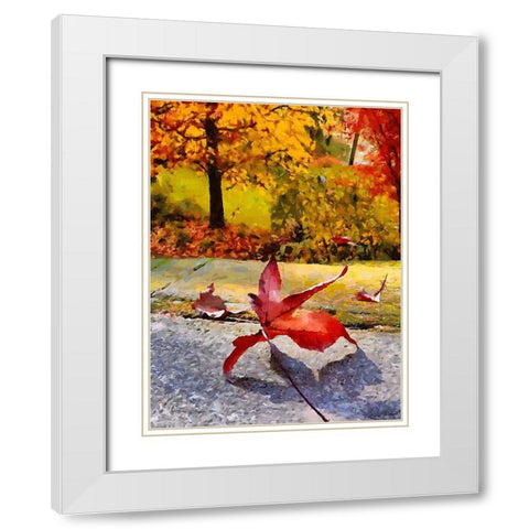 Red Leaf on the Street White Modern Wood Framed Art Print with Double Matting by Medeiros, Celito
