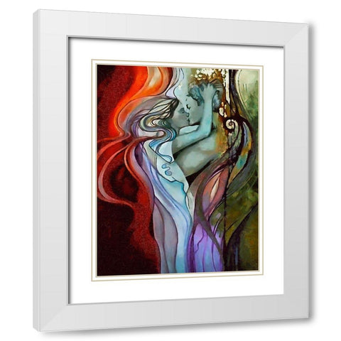 Kissing Coupple White Modern Wood Framed Art Print with Double Matting by Medeiros, Celito