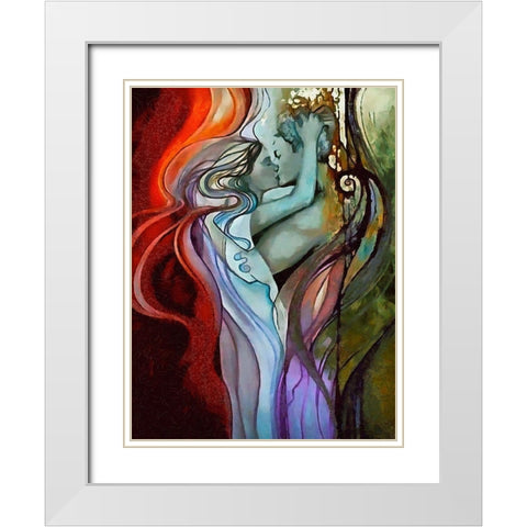 Kissing Coupple White Modern Wood Framed Art Print with Double Matting by Medeiros, Celito