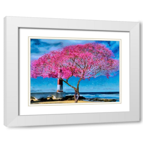 Pink Tree by Lighthouse White Modern Wood Framed Art Print with Double Matting by Medeiros, Celito