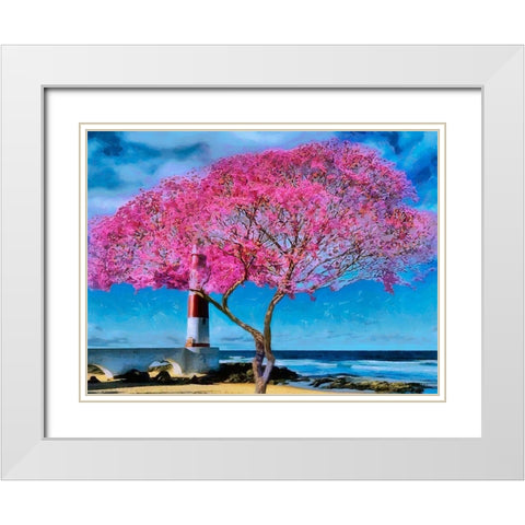 Pink Tree by Lighthouse White Modern Wood Framed Art Print with Double Matting by Medeiros, Celito