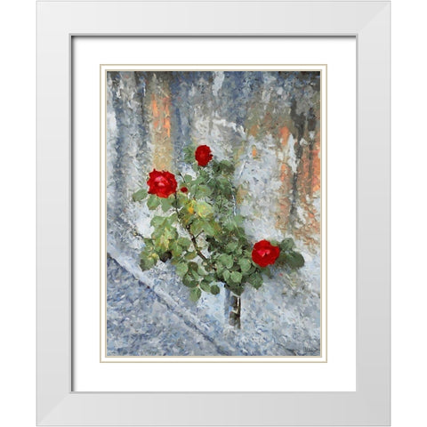 Three Red Roses White Modern Wood Framed Art Print with Double Matting by Medeiros, Celito
