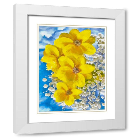 Yellow and White Flowers White Modern Wood Framed Art Print with Double Matting by Medeiros, Celito