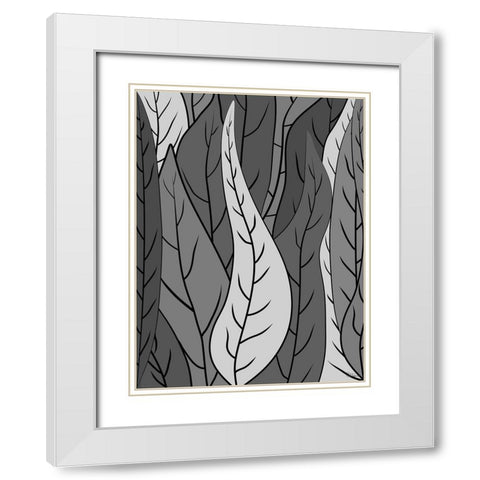 Leaves BW I White Modern Wood Framed Art Print with Double Matting by Medeiros, Celito