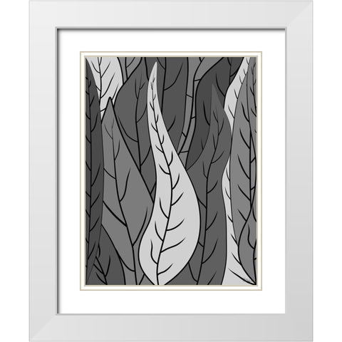 Leaves BW I White Modern Wood Framed Art Print with Double Matting by Medeiros, Celito