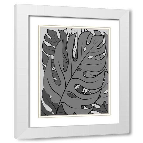 Leaves BW II White Modern Wood Framed Art Print with Double Matting by Medeiros, Celito