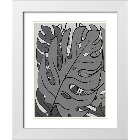Leaves BW II White Modern Wood Framed Art Print with Double Matting by Medeiros, Celito