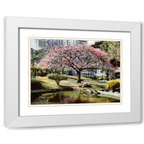 Pink Tree White Modern Wood Framed Art Print with Double Matting by Medeiros, Celito
