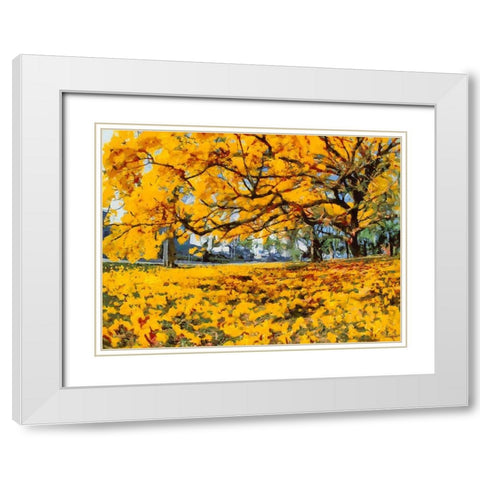 Yellow Tree II White Modern Wood Framed Art Print with Double Matting by Medeiros, Celito