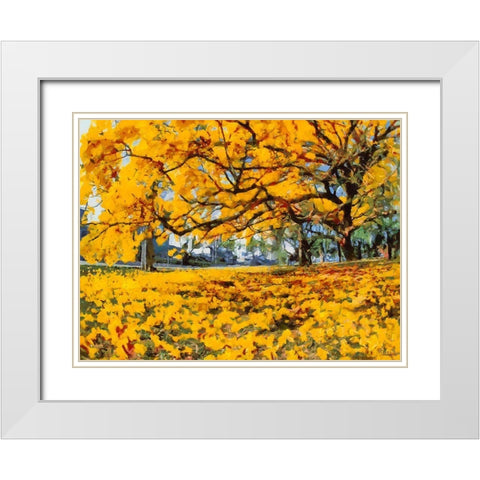 Yellow Tree II White Modern Wood Framed Art Print with Double Matting by Medeiros, Celito