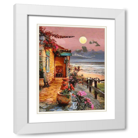 Sunset by the Ocean White Modern Wood Framed Art Print with Double Matting by Medeiros, Celito
