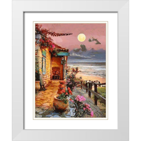 Sunset by the Ocean White Modern Wood Framed Art Print with Double Matting by Medeiros, Celito