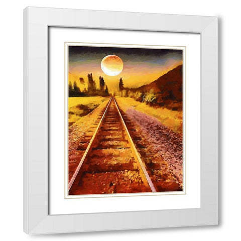 Full Moon over the Railway White Modern Wood Framed Art Print with Double Matting by Medeiros, Celito