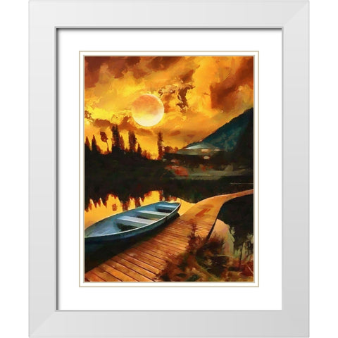 Full Moon over the Lake White Modern Wood Framed Art Print with Double Matting by Medeiros, Celito