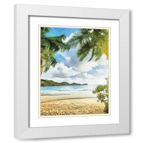 Sea with Palm Beach - Diptych B White Modern Wood Framed Art Print with Double Matting by Medeiros, Celito