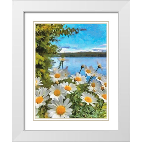 Daisies by the Lake White Modern Wood Framed Art Print with Double Matting by Medeiros, Celito