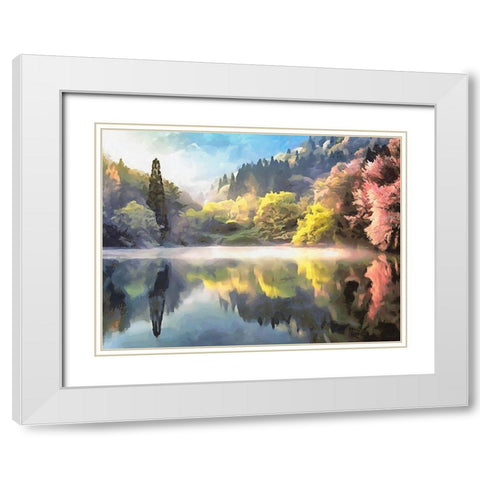 Mirrored Lake White Modern Wood Framed Art Print with Double Matting by Medeiros, Celito