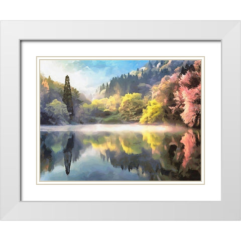 Mirrored Lake White Modern Wood Framed Art Print with Double Matting by Medeiros, Celito
