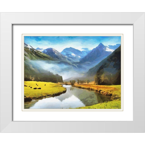 River under the Mountains White Modern Wood Framed Art Print with Double Matting by Medeiros, Celito