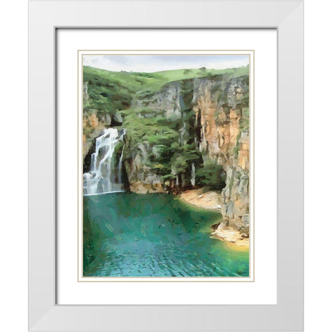 Two Wattefalls near a Rock - Diptych A White Modern Wood Framed Art Print with Double Matting by Medeiros, Celito