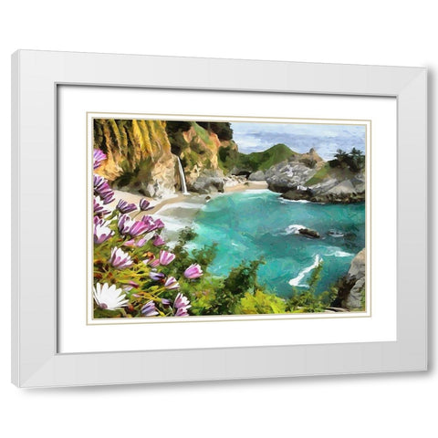 Bay with Watterfall White Modern Wood Framed Art Print with Double Matting by Medeiros, Celito