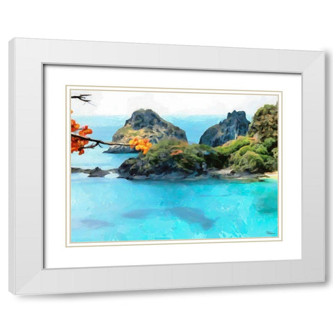 Bay with Rocks White Modern Wood Framed Art Print with Double Matting by Medeiros, Celito