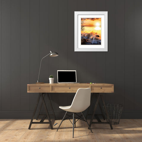 Sunset over the Lake - Diptych B White Modern Wood Framed Art Print with Double Matting by Medeiros, Celito