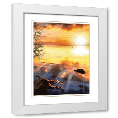 Sunset over the Lake - Diptych B White Modern Wood Framed Art Print with Double Matting by Medeiros, Celito