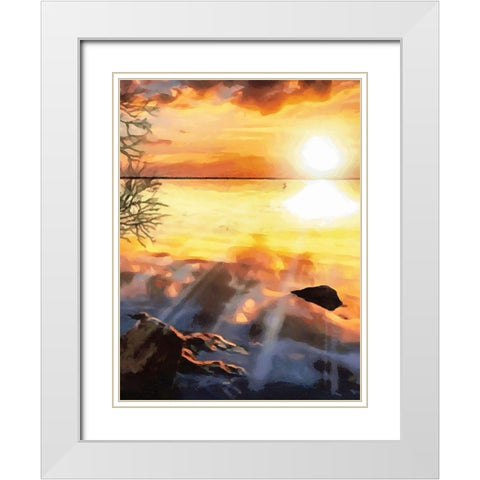 Sunset over the Lake - Diptych B White Modern Wood Framed Art Print with Double Matting by Medeiros, Celito