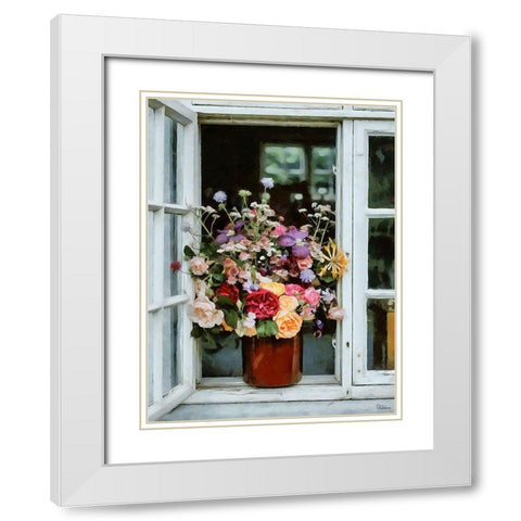 Flower Pot on the Window White Modern Wood Framed Art Print with Double Matting by Medeiros, Celito
