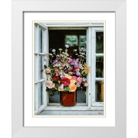 Flower Pot on the Window White Modern Wood Framed Art Print with Double Matting by Medeiros, Celito