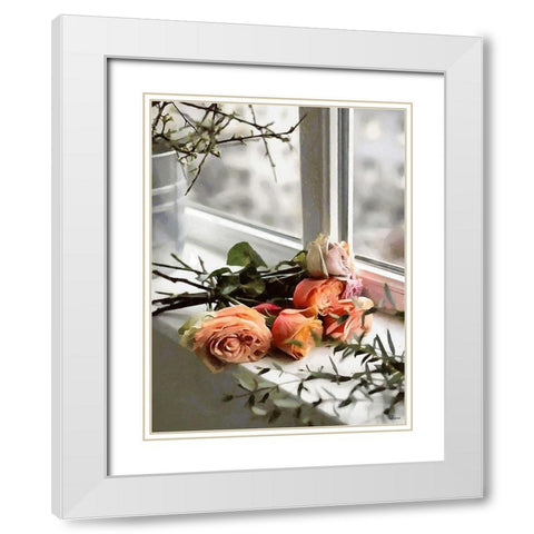 Roses on the Windowsill White Modern Wood Framed Art Print with Double Matting by Medeiros, Celito