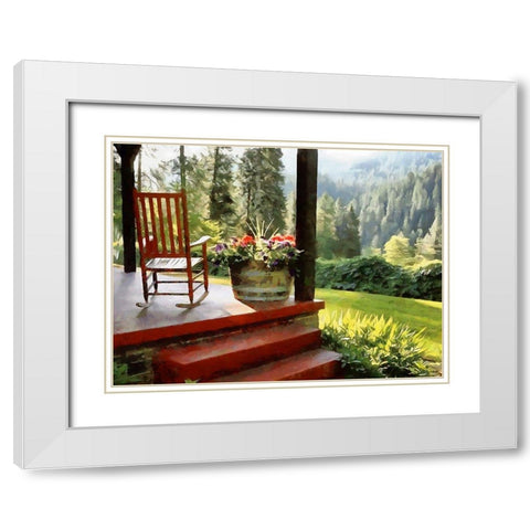 Rocking Chair on the Terrace White Modern Wood Framed Art Print with Double Matting by Medeiros, Celito