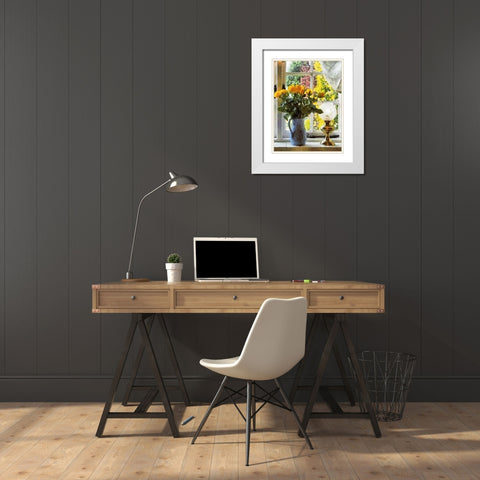 Yellow Roses by the Window White Modern Wood Framed Art Print with Double Matting by Medeiros, Celito