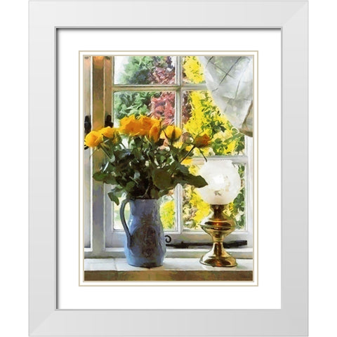 Yellow Roses by the Window White Modern Wood Framed Art Print with Double Matting by Medeiros, Celito