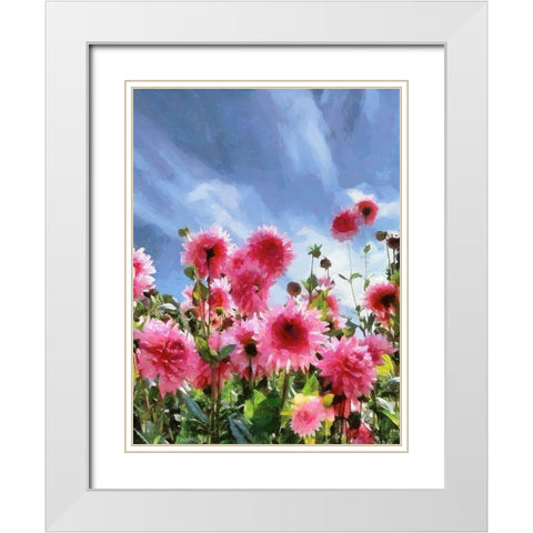Pink Flowers with Blue Sky White Modern Wood Framed Art Print with Double Matting by Medeiros, Celito