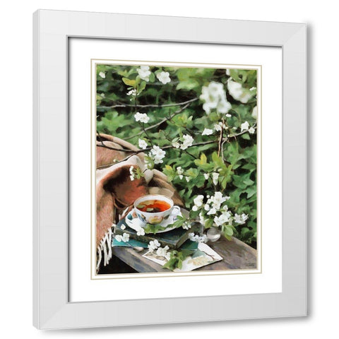 Tea in the Garden White Modern Wood Framed Art Print with Double Matting by Medeiros, Celito