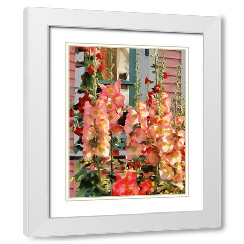 Tall pink Flowers White Modern Wood Framed Art Print with Double Matting by Medeiros, Celito