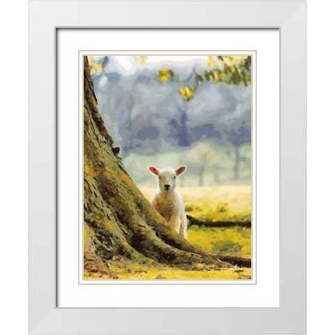 Sheep behind the Tree White Modern Wood Framed Art Print with Double Matting by Medeiros, Celito