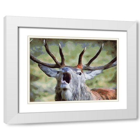 Deer is Calling White Modern Wood Framed Art Print with Double Matting by Medeiros, Celito