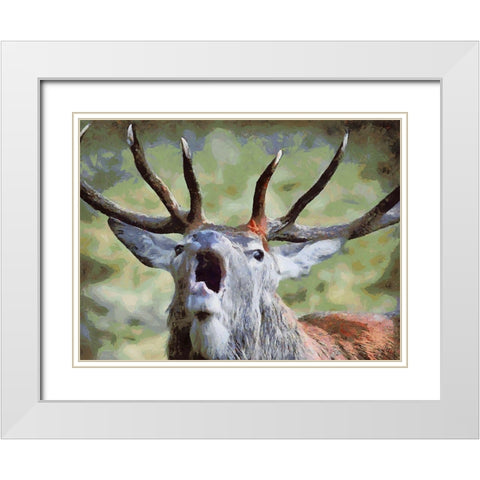 Deer is Calling White Modern Wood Framed Art Print with Double Matting by Medeiros, Celito