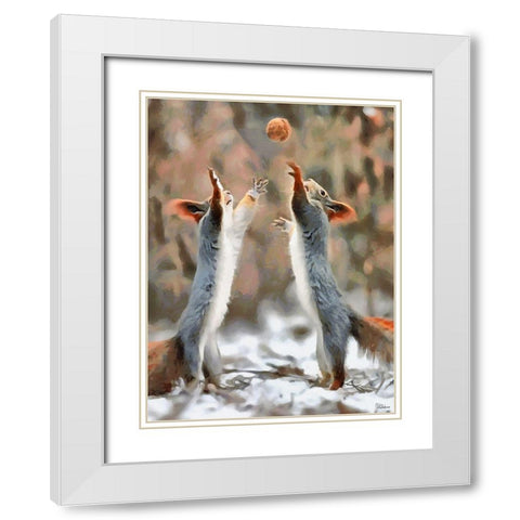 Playing Squirrells White Modern Wood Framed Art Print with Double Matting by Medeiros, Celito