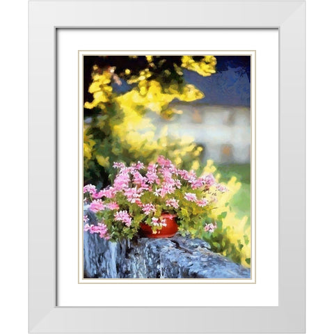 Pink Flowers in the Pot White Modern Wood Framed Art Print with Double Matting by Medeiros, Celito