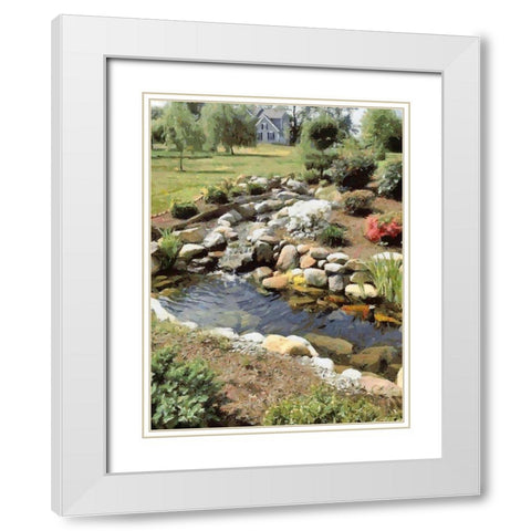 Small Lake in the Garden White Modern Wood Framed Art Print with Double Matting by Medeiros, Celito