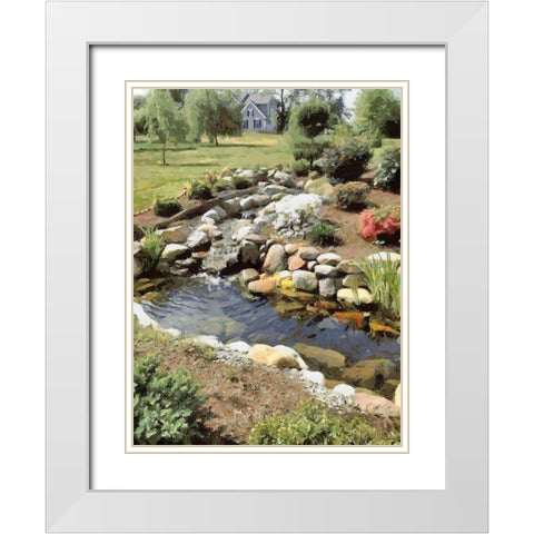 Small Lake in the Garden White Modern Wood Framed Art Print with Double Matting by Medeiros, Celito