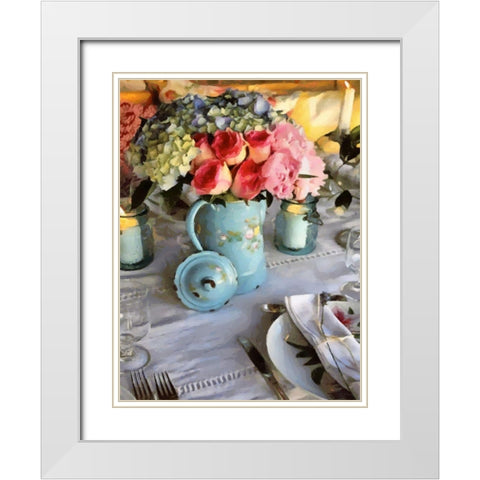 Bouquett on the Table White Modern Wood Framed Art Print with Double Matting by Medeiros, Celito