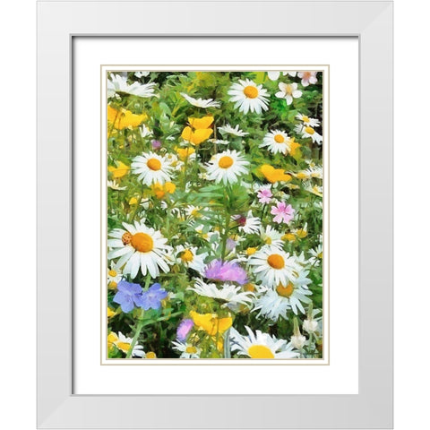 Meadow full of Flowers White Modern Wood Framed Art Print with Double Matting by Medeiros, Celito