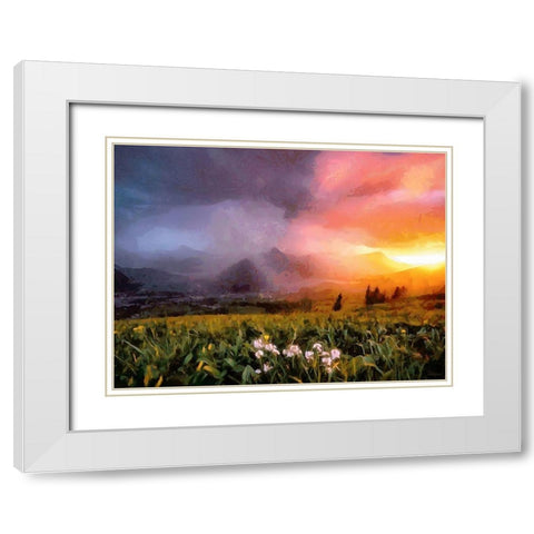 Sunset Behind the Mountains White Modern Wood Framed Art Print with Double Matting by Medeiros, Celito