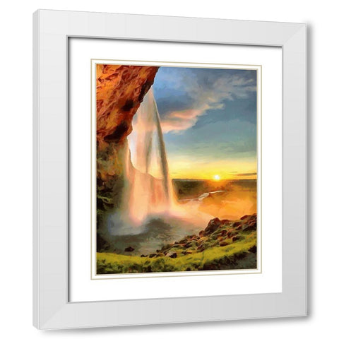 Watterfall on Iceland White Modern Wood Framed Art Print with Double Matting by Medeiros, Celito