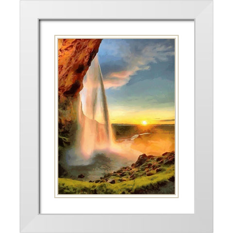 Watterfall on Iceland White Modern Wood Framed Art Print with Double Matting by Medeiros, Celito